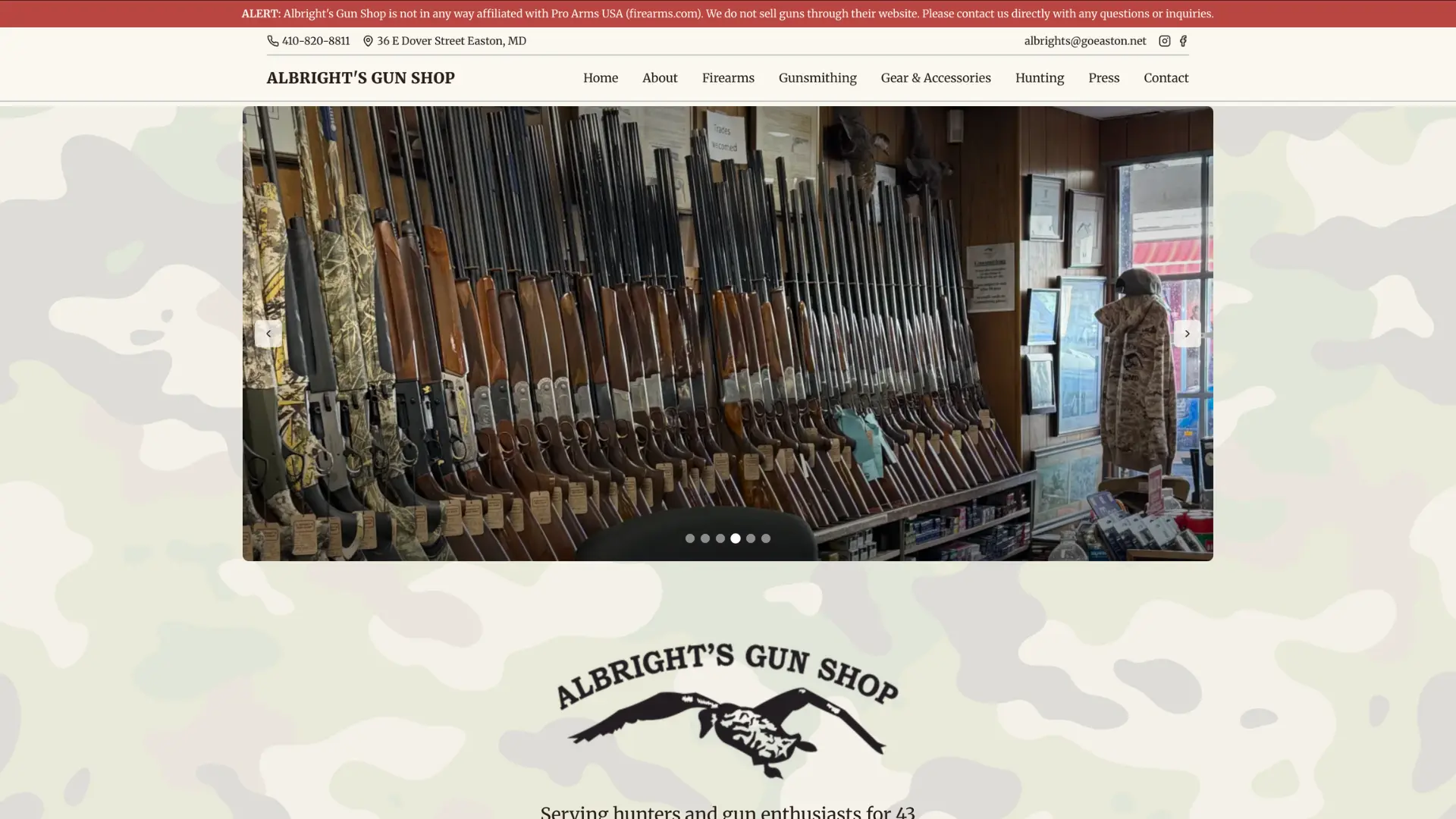 The Albright's Gun Shop website, built and managed by Ricavvo