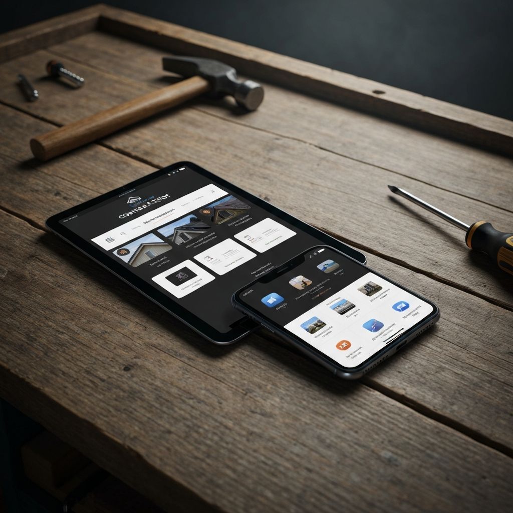 Premium contractor website displayed on iPad and iPhone