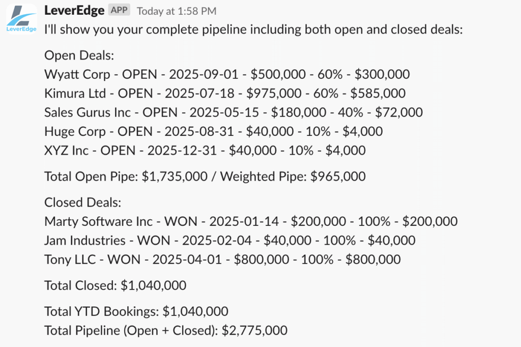LeverEdge AI Sales Coach showing pipeline